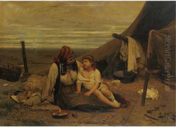 A Gypsy Family Oil Painting by Anton Kozakiewicz