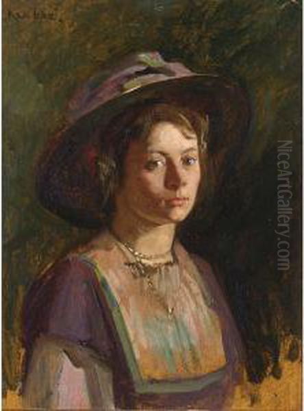 A Portrait Of A Young Lady; Verso A Portrait Of A Maid Polishing A Brass Bucket Oil Painting by Heinrich Martin Krabb