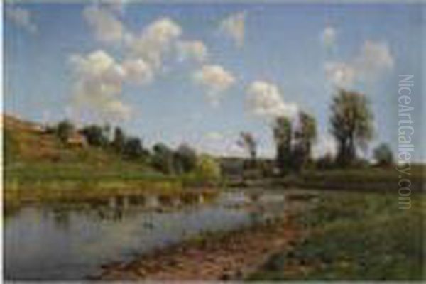 View Near Lubni, Ukraine Oil Painting by Josif Evstaf'Evic Krackovskij