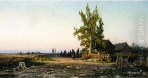 Village In Luga Oil Painting by Josif Evstaf'Evic Krackovskij