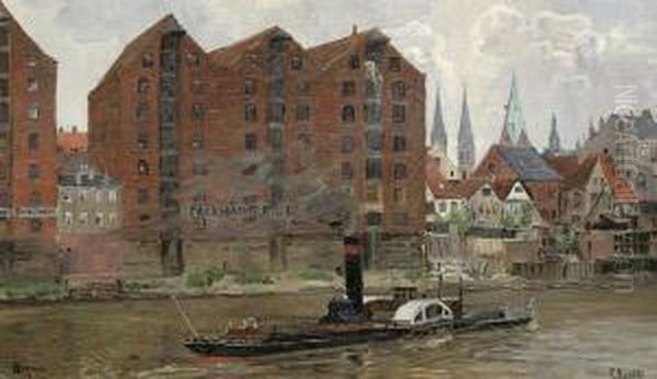 Teerhof In Bremen Oil Painting by Carl Rudolph Krafft