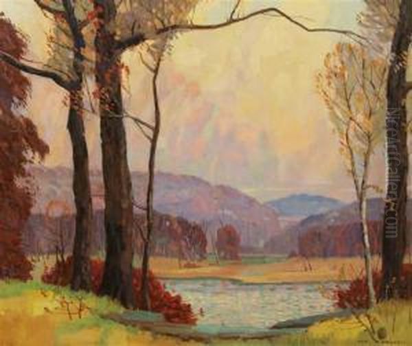 Wooded Lake In Autumn Oil Painting by Carl Rudolph Krafft