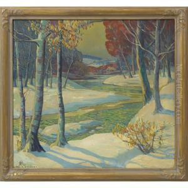 Winter Stream Oil Painting by Carl Rudolph Krafft