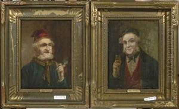 Gegenstucke: Portraits Mann Mit Pfeife Und Mann Mit Glas. Oil Painting by Per I Krafft