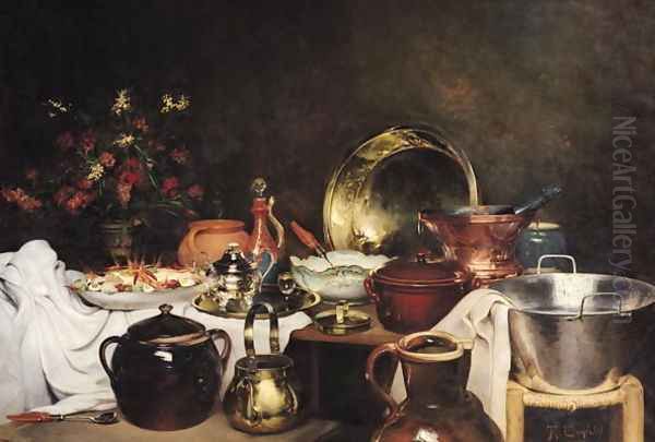 Still Life Oil Painting by Theodore Charles Ange (19th Coquelin