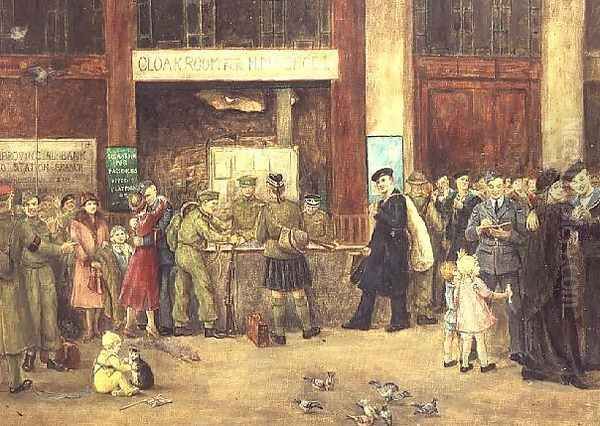 The Forces' Cloakroom at Waterloo Station Oil Painting by John Stewart Clark