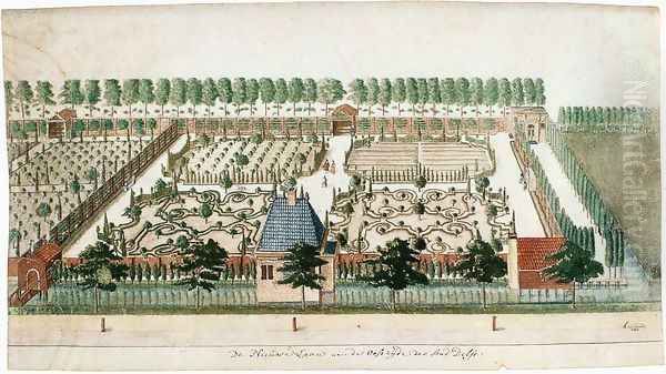 Gardens on the Nieuwe Laan 1701 Oil Painting by Nicolaas Samuel Cruquius