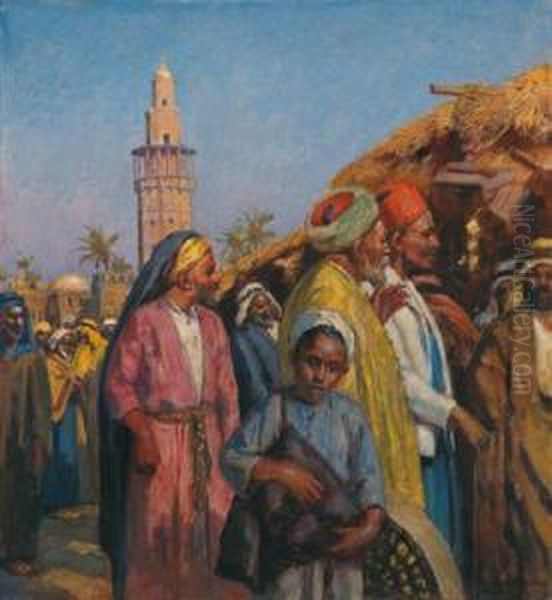 Scena Di Mercato A Gaza Oil Painting by Johann Viktor Kramer