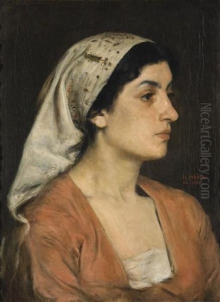 Portrait De Femme Au Foulard Oil Painting by Johann Viktor Kramer