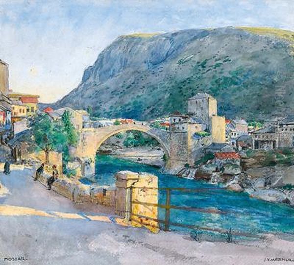 Veduta Del Ponte Di Mostar Oil Painting by Johann Viktor Kramer