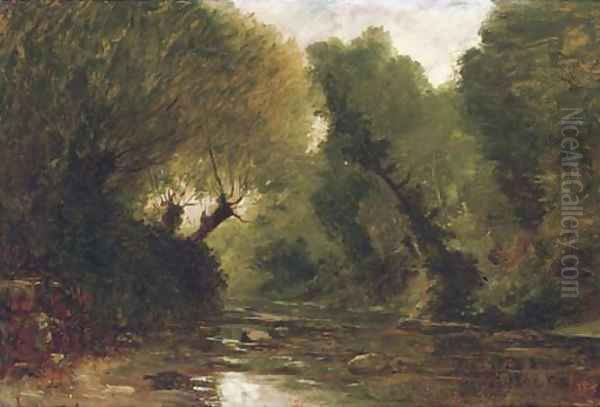 A forest stream - a study Oil Painting by Gustave Castan