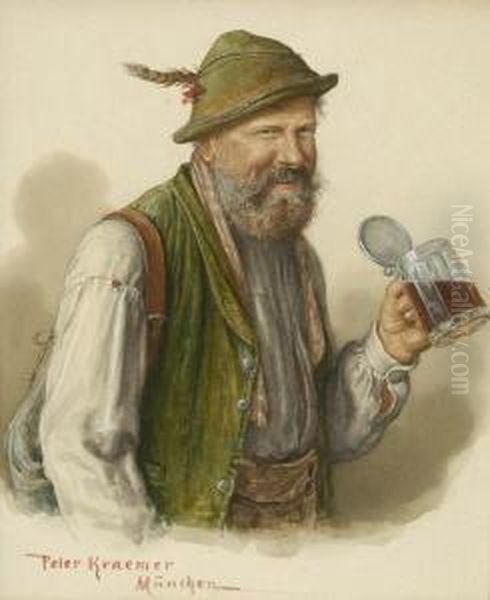 Bauer Mit Bierkrug. Oil Painting by Peter I Kramer