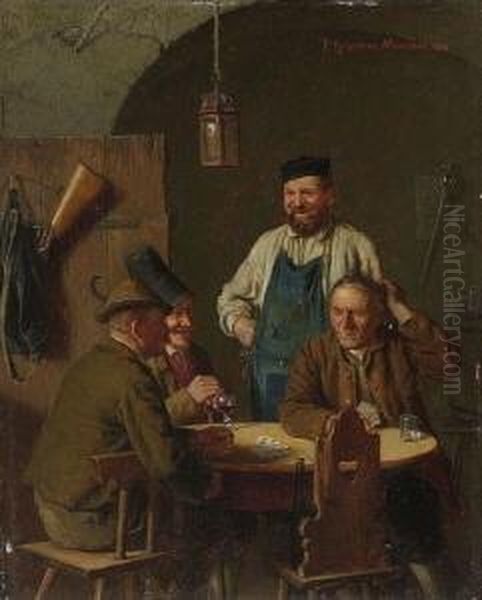 Kartenrunde In Der
 Wirtsstube. Oil Painting by Peter I Kramer