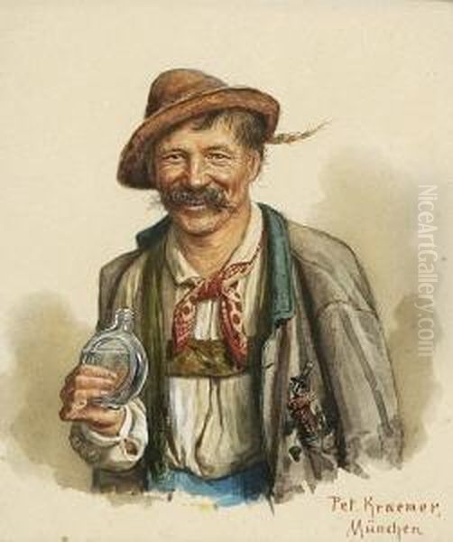 Bauer Mit Schnapsflasche. Oil Painting by Peter I Kramer