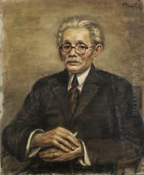 Portrait D'homme Aux Lunettes Rondes Et A La Cigarette Oil Painting by Roman Kramsztyk