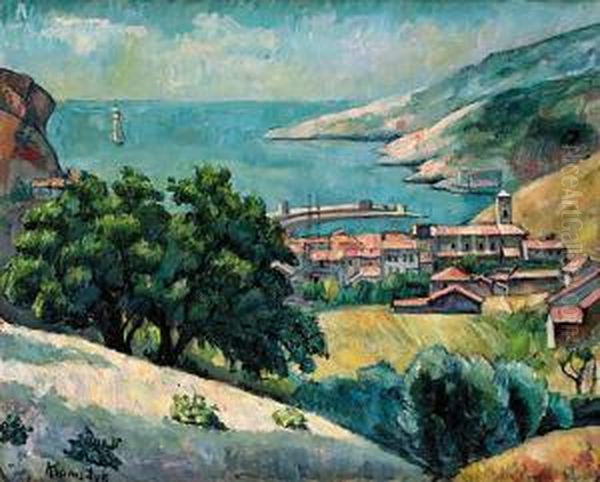 Miasteczko Nad Zatoka (pejzaz Z Prowansji) Ok. 1914 R. Oil Painting by Roman Kramsztyk