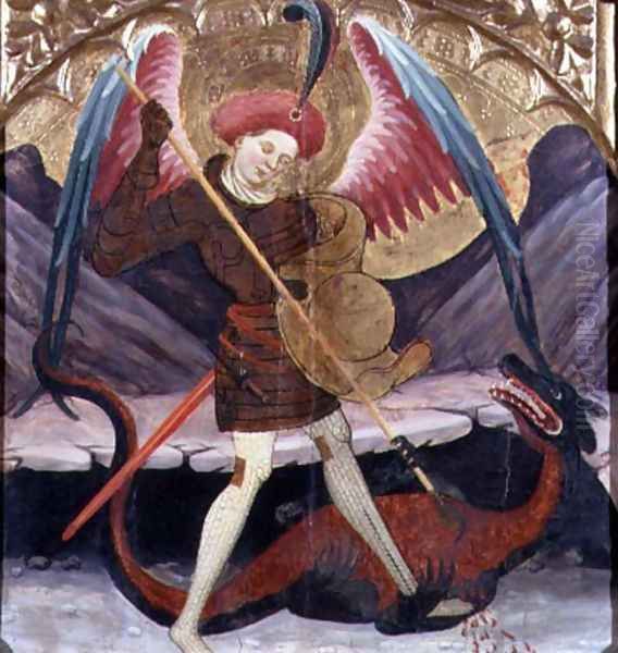 St Michael Vanquishing Evil, c.1480 Oil Painting by Catalan Master