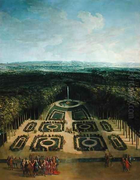 Promenade of Louis XIV (1638-1715) in the Gardens of the Grand Trianon, 1713 Oil Painting by Chassoneris