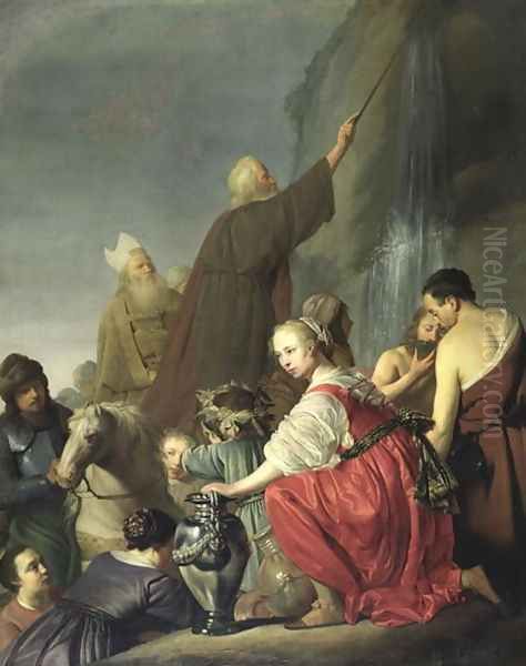 Moses Striking Water from the Rock Oil Painting by Salomon de Coninch