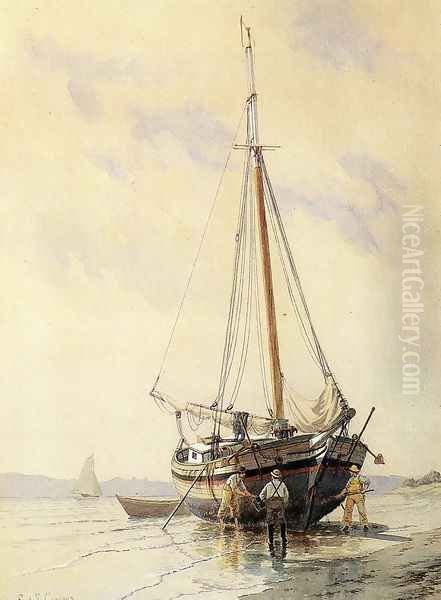 Sloop Aground on the Hudson Oil Painting by Frederick Swartwout Cozzens