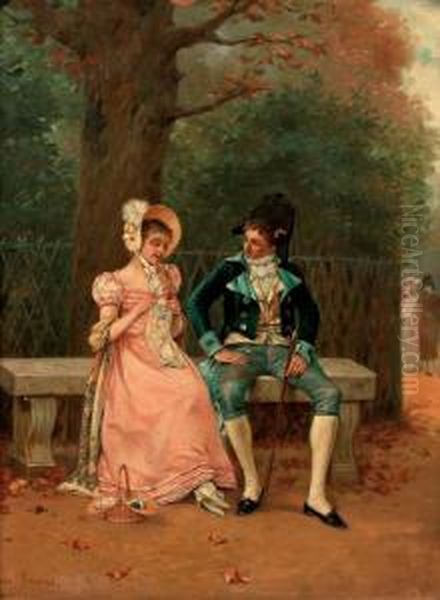 An Amorous Couple In The Park Oil Painting by Charles Louis Kratke