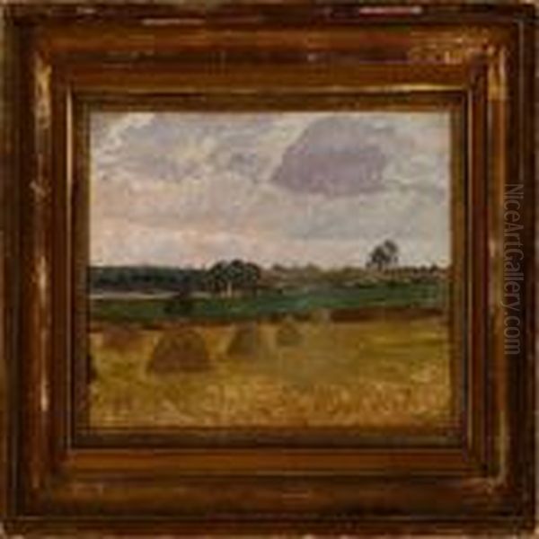 Overlooking A Harvest Landscape Oil Painting by Fritz Kraul