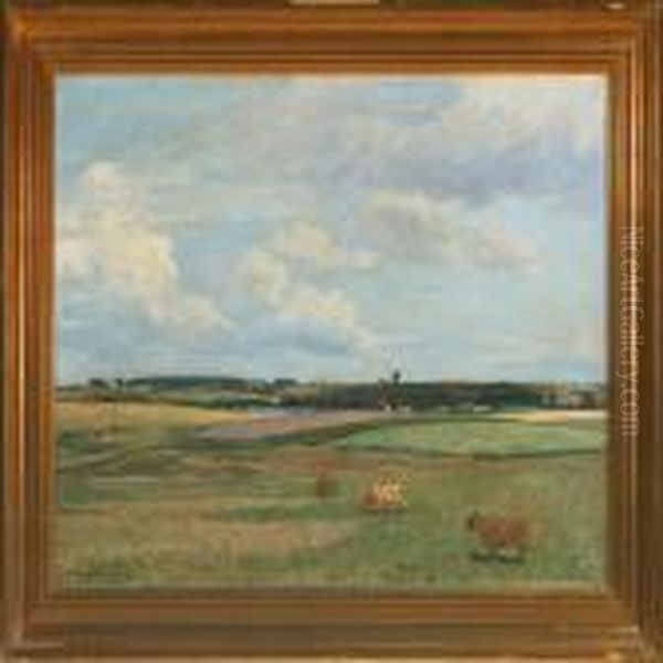 Grazing Cows In The Meadow Oil Painting by Fritz Kraul