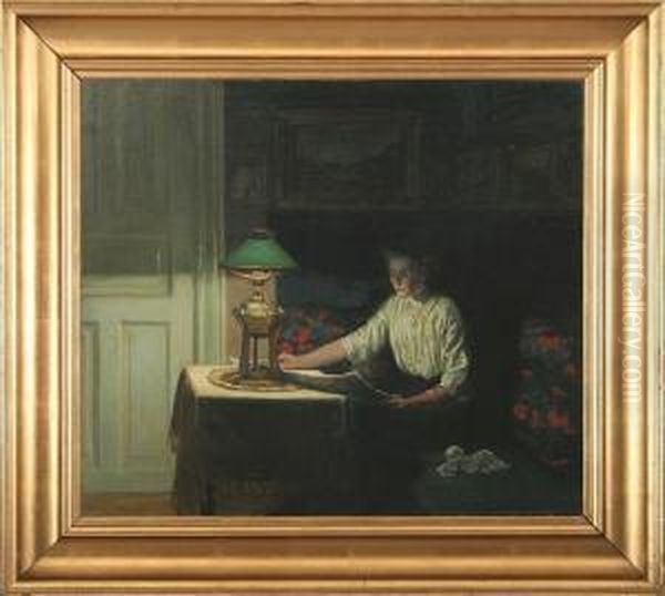 Interior With A Woman Oil Painting by Fritz Kraul