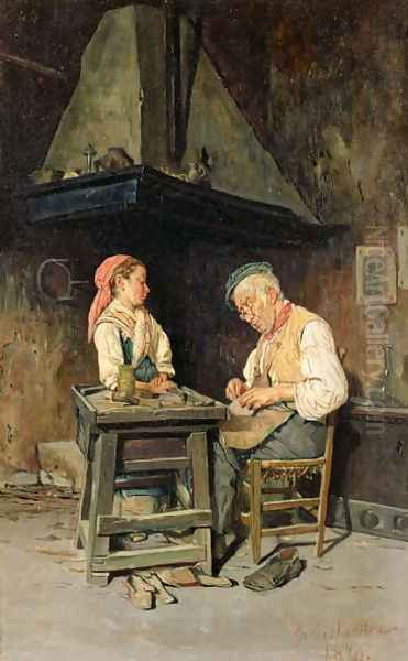 The Cobbler's Shop, 1874 Oil Painting by Giuseppe Costantini