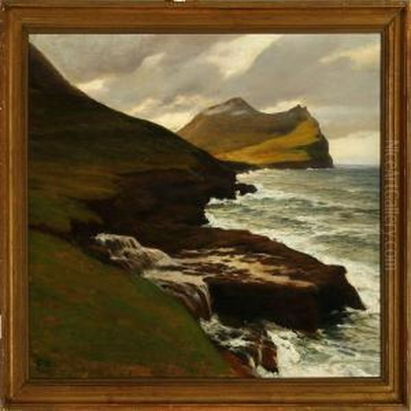 Coastal Scene From The The Faroe Islands Oil Painting by Emil Axel Krause