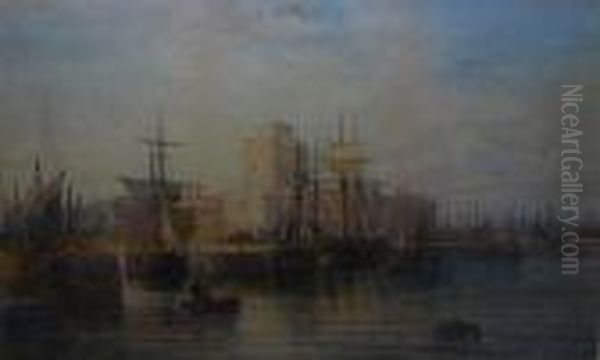 Shipping In The Harbour, Caernarvon Oil Painting by Emil Axel Krause