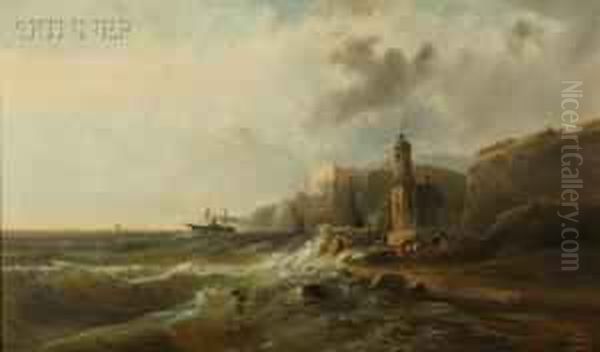 Coastal Scene Oil Painting by Franz Emil Krause