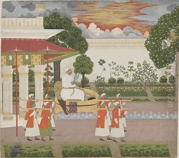 Muhammad Shah in a Palanquin, c.1730-40 Oil Painting by Chitarman