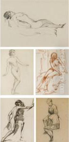 A Group Of Five Drawings Of Nudes Oil Painting by Aleksey Ilyich Kravchenko