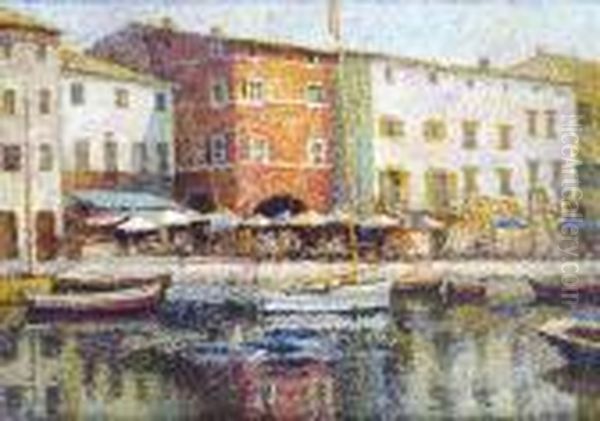 A Frenchport, With Quayside Cafe Oil Painting by Aleksey Ilyich Kravchenko