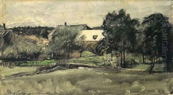 Landscape with Bridge and Houses Oil Painting by J. Frank Currier