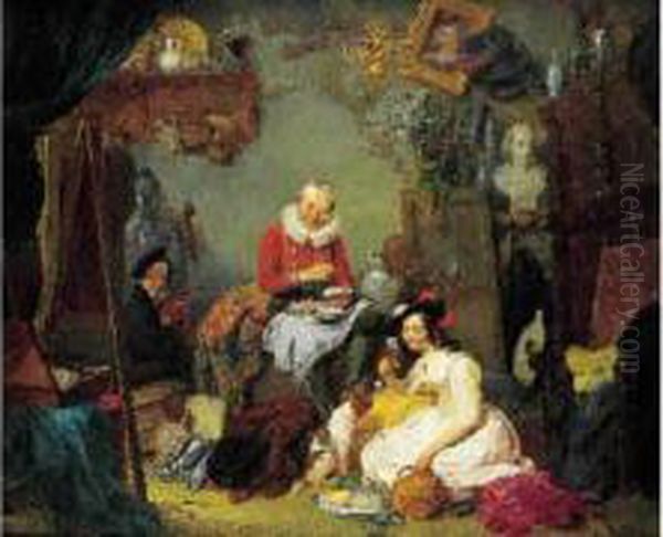 Le Repas D'huitres Dans L'atelier Du Peintre Oil Painting by Petrus Kremer