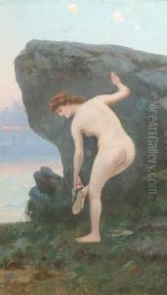 Nude On The Rocks Oil Painting by Erminio Kremp