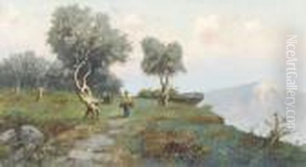 Olivenhain In Sizilien Mit Bauerinnen Oil Painting by Erminio Kremp