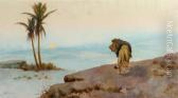 Lion In The Desert. Oil Painting by Erminio Kremp