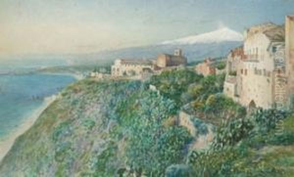 Veduta Dell'etna Dalla Costa Di Taormina Oil Painting by Erminio Kremp