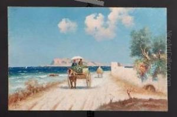 La Spiaggia Di Palermo Sullo Sfondo Del Monte Pellegrino Oil Painting by Erminio Kremp