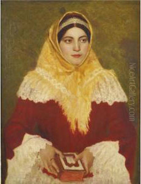 Portrait Of A Jewish Woman Holding A Prayer Book Oil Painting by Lazar' Leibovich Krestin