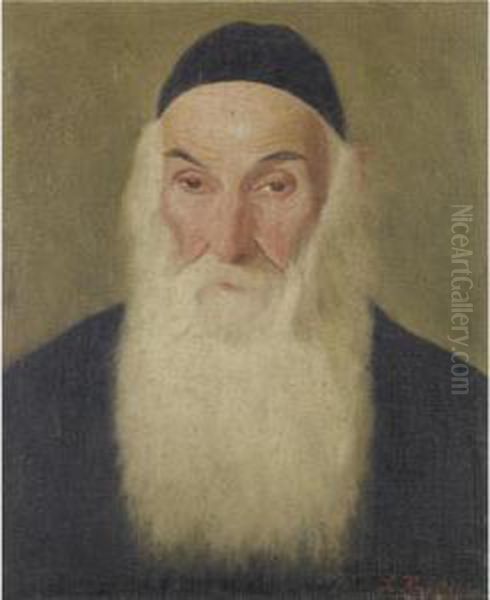 Portrait Of A Rabbi Oil Painting by Lazar' Leibovich Krestin