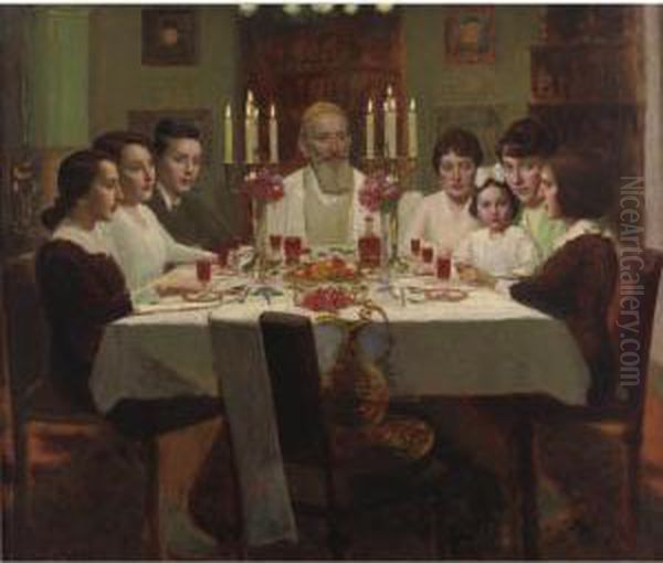 Portrait Of The Brandstatter Family Oil Painting by Lazar' Leibovich Krestin