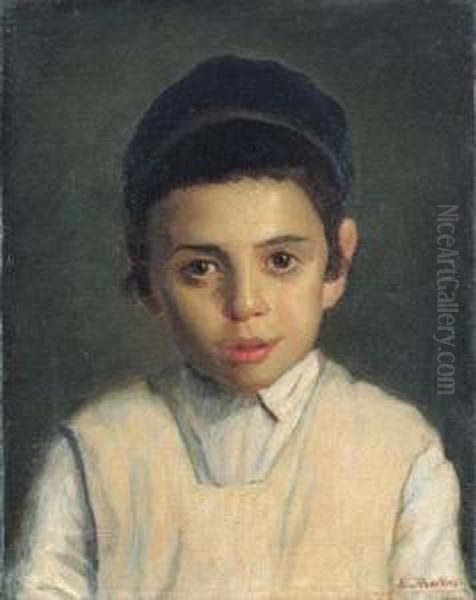 Portrait Of A Boy Wearing Tzitzit Oil Painting by Lazar' Leibovich Krestin