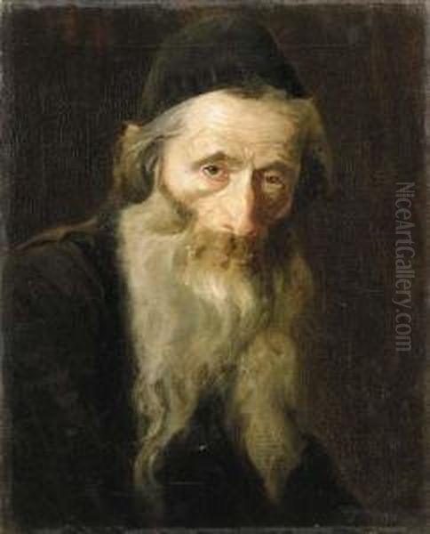 R Portrait Of An Elderly Jew Oil Painting by Lazar' Leibovich Krestin