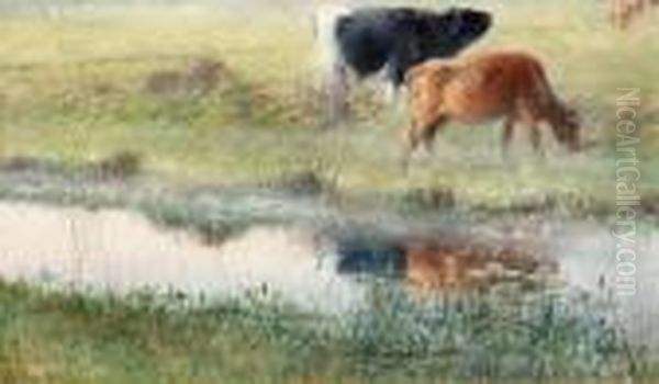 Bulland Cow By Snarjebacken, Knapegard) Oil Painting by Nils Kreuger