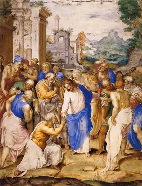 Christ Giving the Keys to St Peter Oil Painting by Giovanni B. (Il Genvovese) Castello