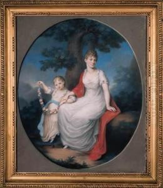 Portrait Of A Mother And Child In A Wooded Landscape Oil Painting by Johann Lorenz Kreul